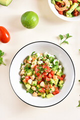 Avocado, prawn, tomato and mozarella salad