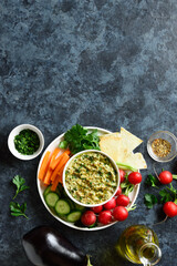 Roasted eggplant dip and fresh vegetables