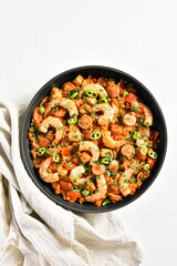 Creole jambalaya with chicken, smoked sausages and vegetables