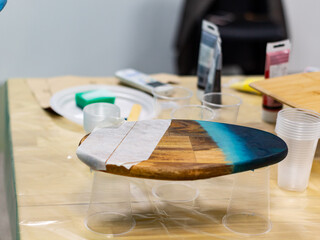 wooden board will dry with paint close-up