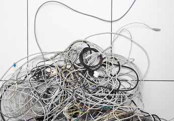 Tangled Computer Wires On Floor