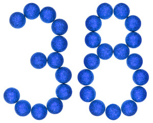 Numeral 38, thirty eight, from decorative balls, isolated on white background