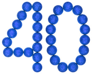 Numeral 40, forty, from decorative balls, isolated on white background