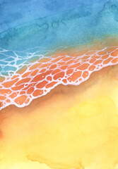 Obraz premium Sea wave water and sand. Abstract Watercolor and acrylic flow blot smear painting. Color canvas texture background.
