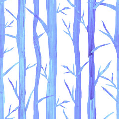 Fototapeta premium Winter trees pattern with blue textures on white background