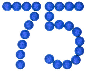 Numeral 75, seventy five, from decorative balls, isolated on white background