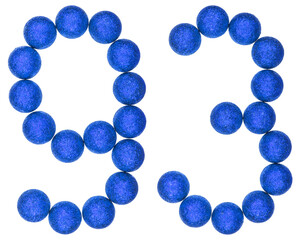 Numeral 93, ninety three,  from decorative balls, isolated on white background