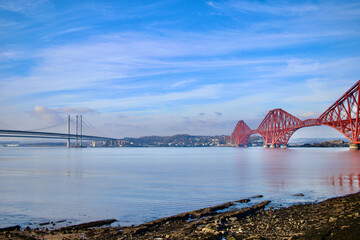 Forth Road Bridge and Forth Rail Bridge, near Edinburgh, Scotland