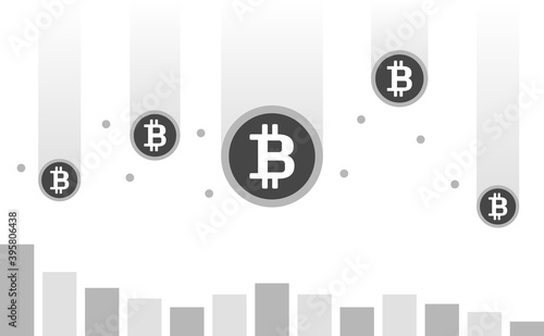 落ちる仮想通貨 ビットコインのロゴ入りコインと棒グラフ 白バック Btc 下落 投資イメージ素材 白黒 Wall Mural Spica