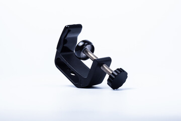 The black color of C Clamp Camera Mount with Screw Adapter for DSLR Camera. Isolated on white background