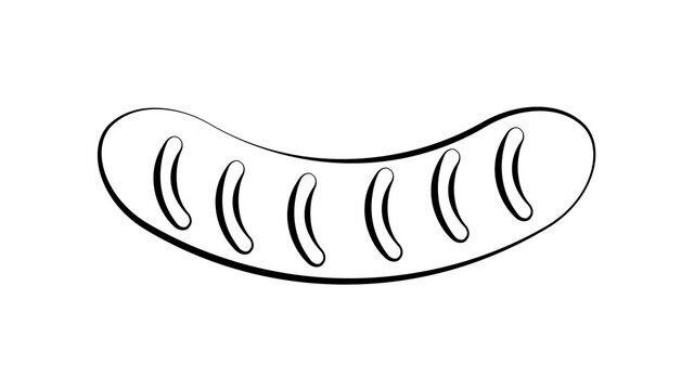 sausage black and white on a white background. appetizing grilled sausage. kebab for lunch and dinner. delicious meat sausage for breakfast. beer snack. vector illustration