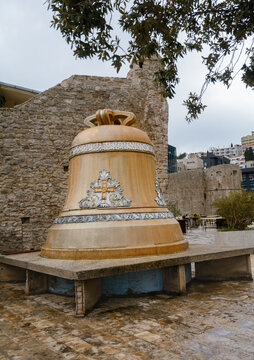 Sculptural composition "Old bell and anchor". Big Golden Bell. Budva. Montenegro