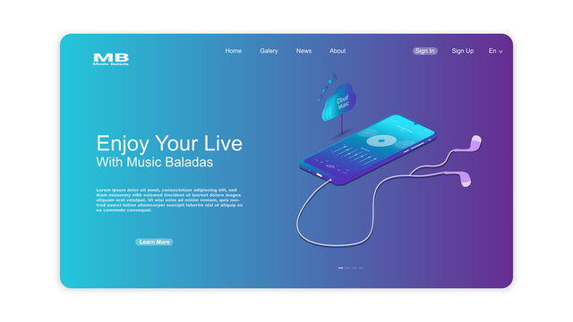 Landing page template of music baladas. Music template for website page.