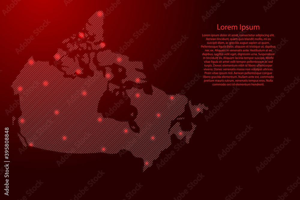 Aufkleber canada map from red pattern slanted parallel lines and glowing space stars grid. vector illustration