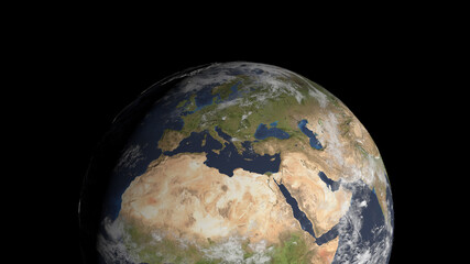 View of planet Earth with clouds. 3D render.