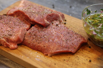 steak on a wooden board