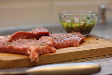 steak on a wooden board
