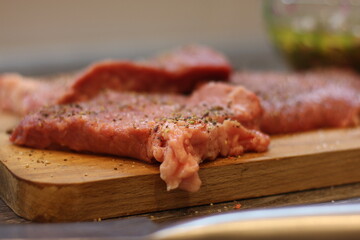 steak on a wooden board