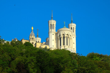 Fototapeta na wymiar Basilica of Notre-Dame de Fourviere on the hill. Lyon, France.