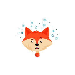 Red Fox Head or Face Expressing Emotion of Surprise Vector Illustration