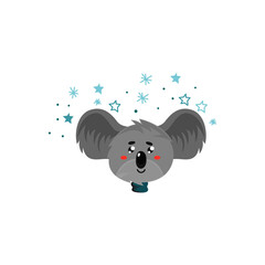 Cartoon Koala Grey Bear Head with Protruding Ears Expressing Shyness Emotion Vector Illustration