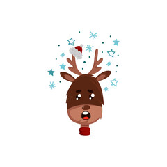 Surprised Reindeer Head in Santa Claus Hat Vector Illustration