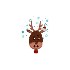 Surprised Reindeer Head in Santa Claus Hat Vector Illustration