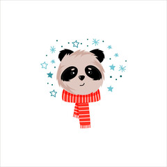 Smiling Pretty Little Panda in Scarf Facial Emotion Vector Illustration