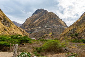 Ecuador, view on the famous mountain devil's nose and railride from Alausi to Sibambe.