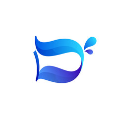 Clean blue D letter logo with water splash and drops.