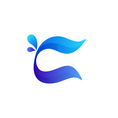 Clean blue C letter logo with water splash and drops.