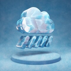 Cloud Showers Heavy icon. Cracked blue Ice Cloud Showers Heavy symbol on blue snow podium.