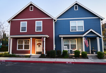 Single Family Townhome small porch; Red and Blue Townhome
