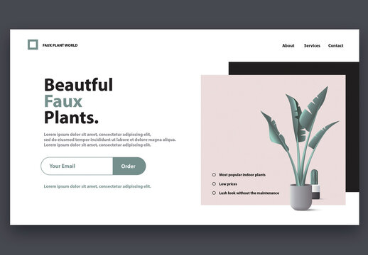 Website Landing Page Template with Plant Illustration