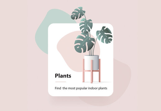 Website User Interface Card Template with Monstera Plant