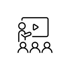 Online Training icon. Video conference outline vector icon. Online education resources sign. Distant education, e-learning symbol. Webinar, online conference or tutorial vector illustration