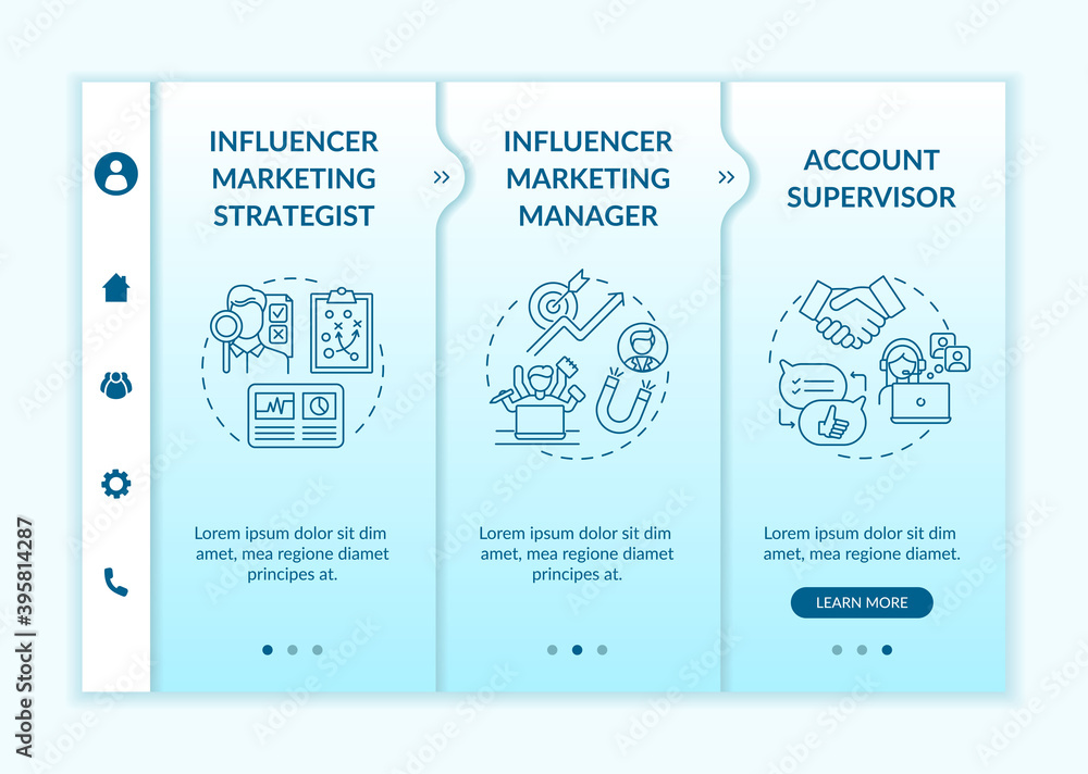 Aufkleber influencer marketing occupation onboarding vector template. manager. strategist. account supervisor.