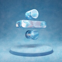 Divide icon. Cracked blue Ice Divide symbol on blue snow podium.