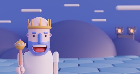 Happy king. Winter holliday. 3d rendered illustration in 4k.