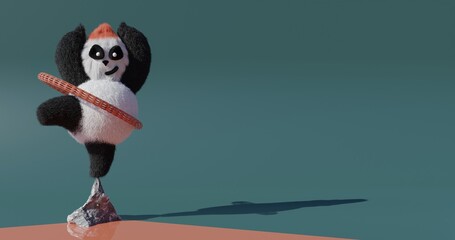 Happy panda. Panda yoga. 3d rendered illustration in 4k.
