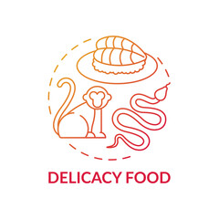 Delicacy food red gradient concept icon. Exotic animal abuse. Unethical eating. Extinction danger. Wildlife conservation idea thin line illustration. Vector isolated outline RGB color drawing