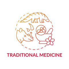 Traditional medicine red gradient concept icon. Exotic animal abuse and cruelty. Biodiversity loss. Wildlife extinction idea thin line illustration. Vector isolated outline RGB color drawing