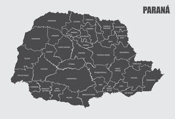 Parana State regions map - obrazy, fototapety, plakaty