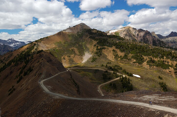 Mountain biker descending Kicking Horse mountain