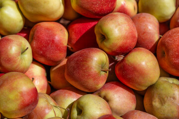 Full frame shot of red apples. Fresh red apples from the market. Pile of freshly harvested organic apples. Healthy eating concept