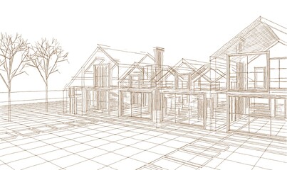 traditional house sketch architectural concept 3d illustration