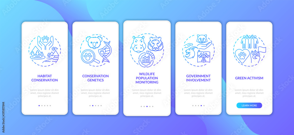 Poster preserve nature dark blue onboarding mobile app page screen with concepts. environment protection wa