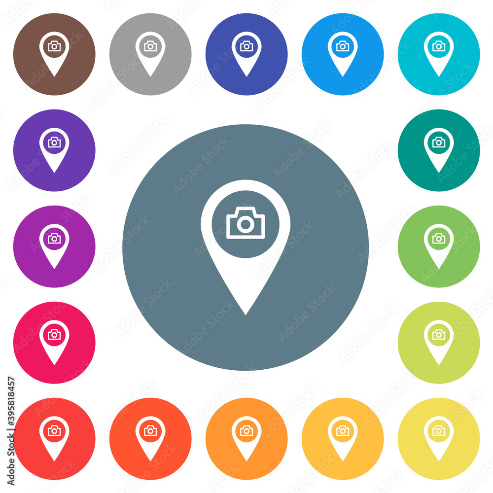 Poster gps map location snapshot flat white icons on round color backgrounds
