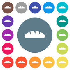 Bread flat white icons on round color backgrounds