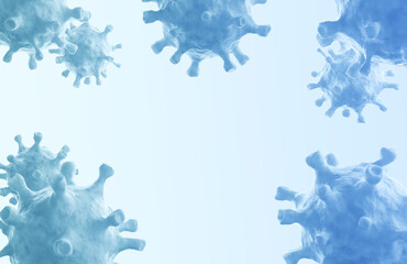 Group of blue coronavirus cells with empty place for your text. COVID-19 background, 3D illustration